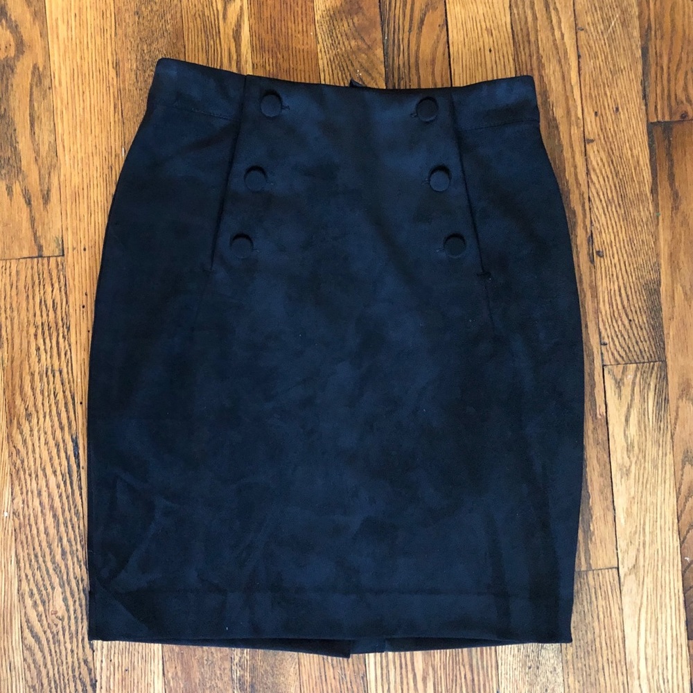 Black suede button skirt